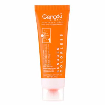 ضد آفتاب ژنوبایوتیک بی رنگ پوست چرب و مختلط مدل Sunogen با SPF50|فرهاد